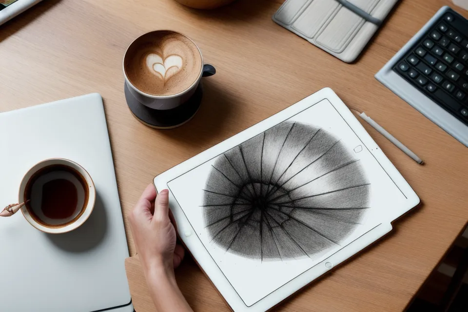 Mano de ilustradora sujetando el Apple Pencil mientras traza una línea sobre la pantalla del iPad