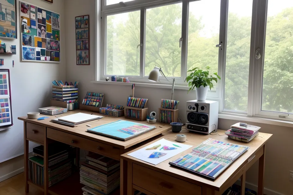 Espacio de trabajo con iPad y bocetos para un proyecto de ilustración de etiquetas