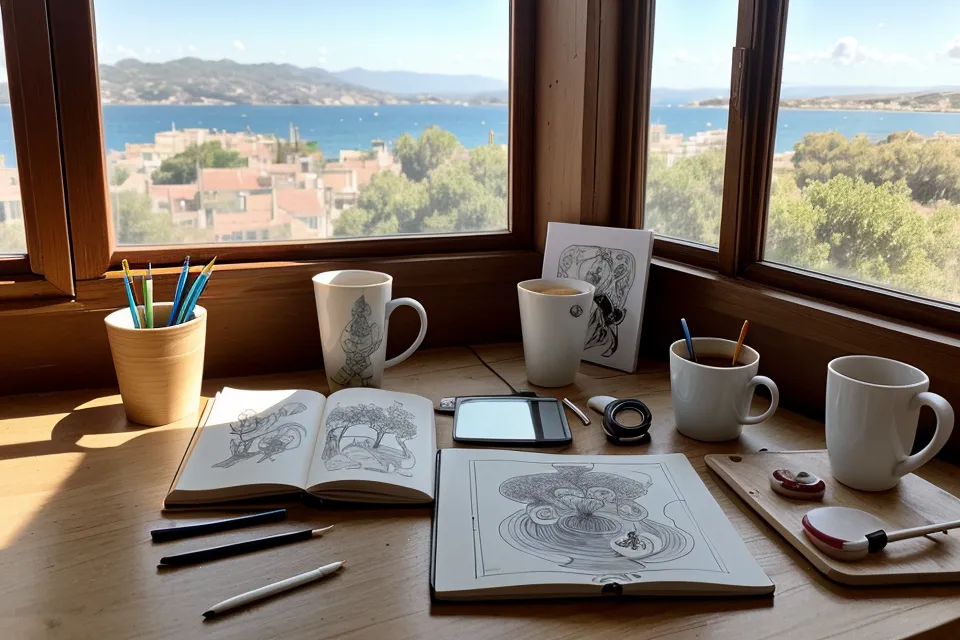 Ilustradora trabajando en una composición de arte abstracto digital en alta resolución
