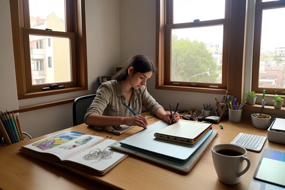 Ilustradora ajustando un pincel dual en Procreate durante una sesión de ilustración digital